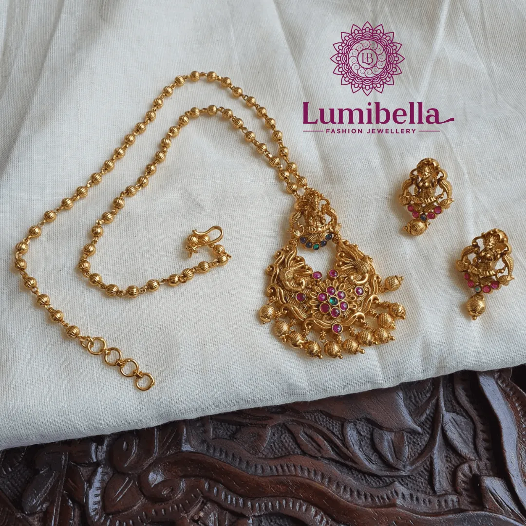 20 Inch Golden Pearl Chain With Laxmi Pendant