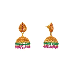 22K Yellow Gold & Gemstone Jhumki Earrings (18.4gm)