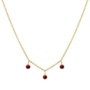 3 Mini Ruby Bezel Dangle Necklace