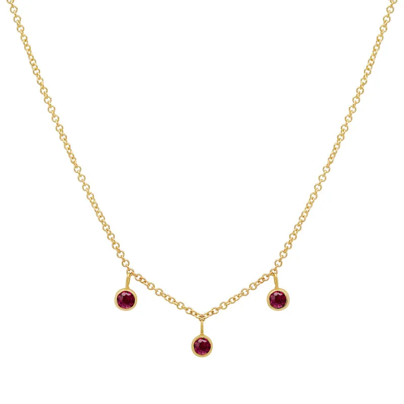 3 Mini Ruby Bezel Dangle Necklace