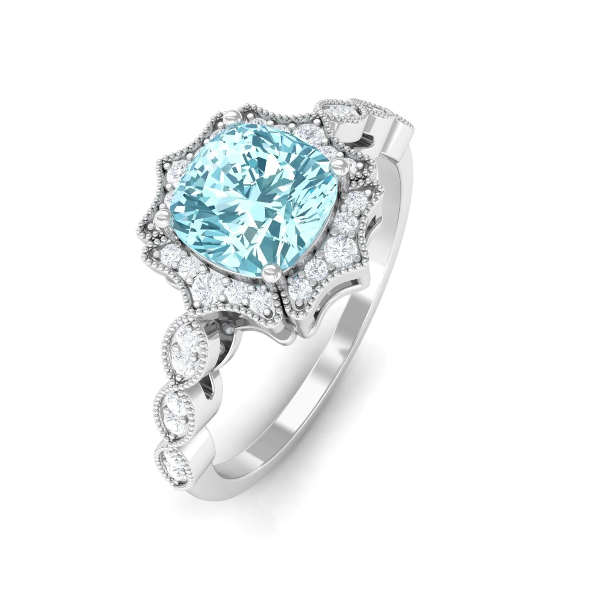 3.25 CT Shared Prong Set Aquamarine Eternity Ring