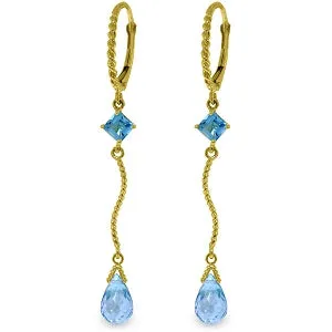 3.5 Carat 14K Solid Yellow Gold Rockstar Blue Topaz Earrings