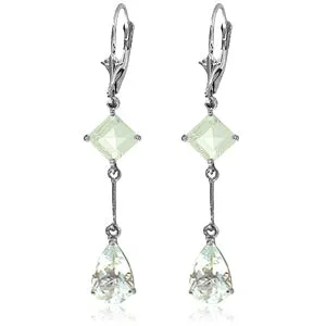 3.75 Carat 14K Solid White Gold Leverback Earrings Aquamarine