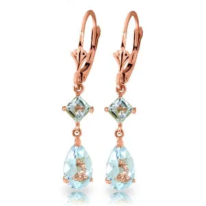 4.5 Carat 14K Solid Rose Gold Leverback Earrings Aquamarine