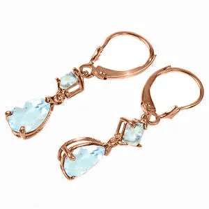 4.5 Carat 14K Solid Rose Gold Leverback Earrings Aquamarine