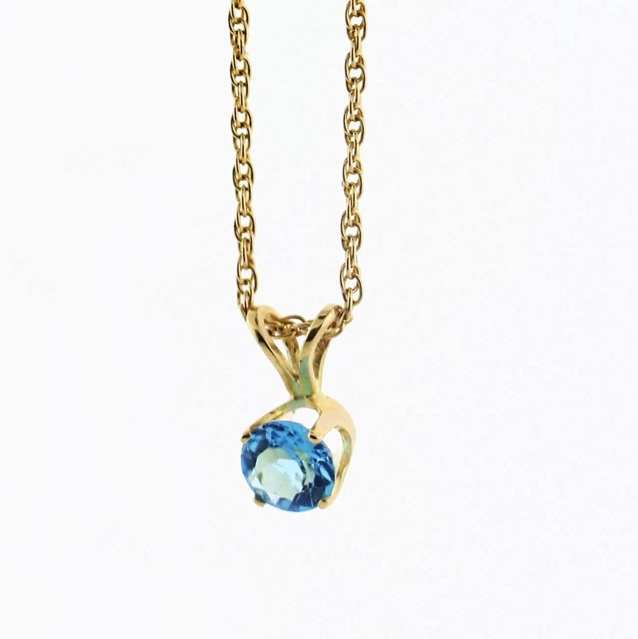 5 mm Round Blue Topaz Solitaire Pendant Necklace 14k Yellow Gold December Birthstone