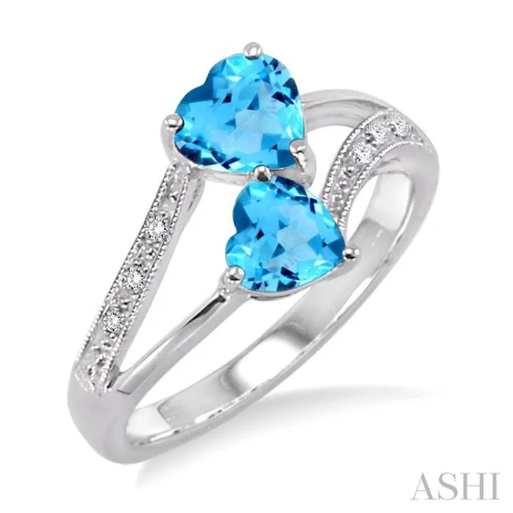 5&6  MM Heart Shape Blue Topaz and 1/50 Ctw Single Cut Diamond Ring in Sterling Silver