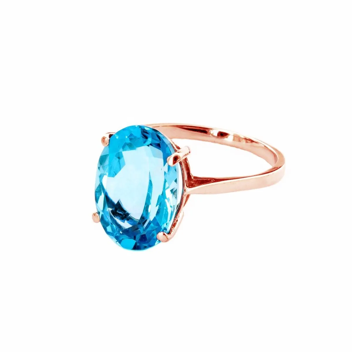 8 Carat 14K Solid Rose Gold Ring Natural Oval Blue Topaz