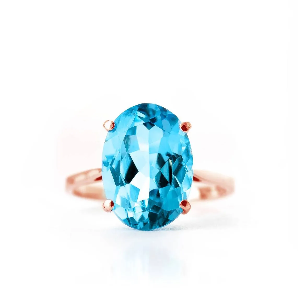 8 Carat 14K Solid Rose Gold Ring Natural Oval Blue Topaz