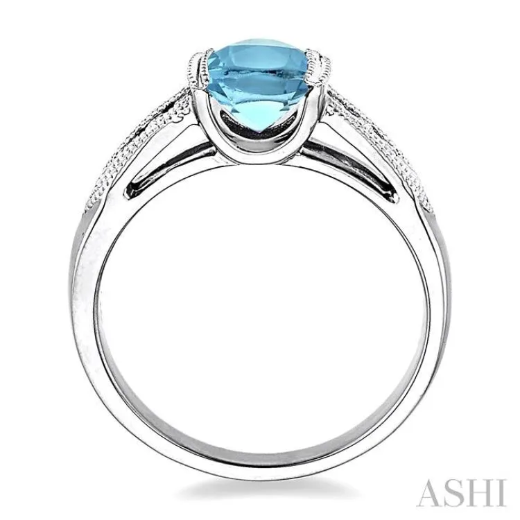 8x6  MM Oval Cut Blue Topaz and 1/20 Ctw Single Cut Diamond Ring in Sterling Silver