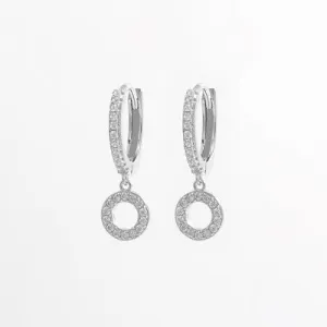 925 Sterling Silver Inlaid Zircon Hoop Dangle Earrings