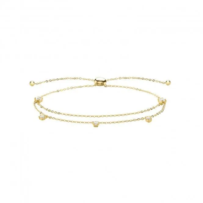 9CT Yellow Gold Double Chain Bracelet with Zirconia Detail