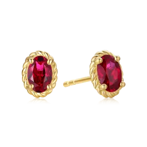 9ct Yellow Gold Oval Cut 6x4mm Created Ruby July Stud Earrings