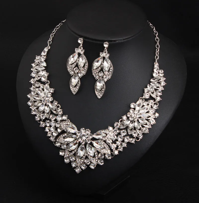 American exaggerated crystal gemstone flower necklace decorative set