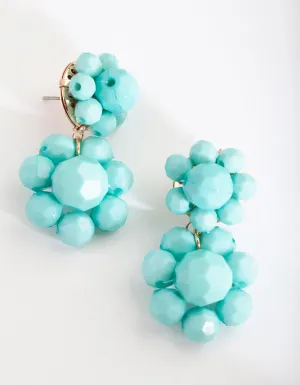 Aqua Double Cluster Bead Drop Earring