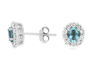 Aquamarine & Diamond Stud Earrings