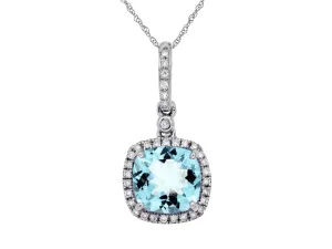 Aquamarine and Diamond Halo Pendant