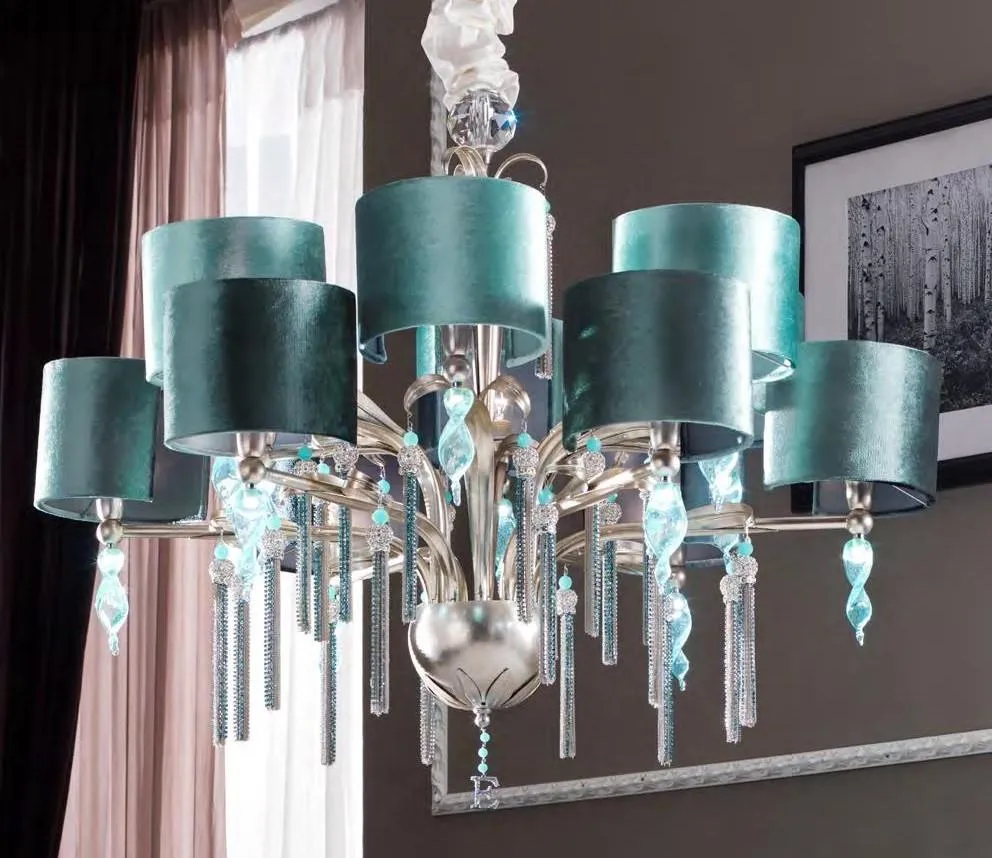 Aquamarine Blown Glass Flames Chandelier2656/24LA