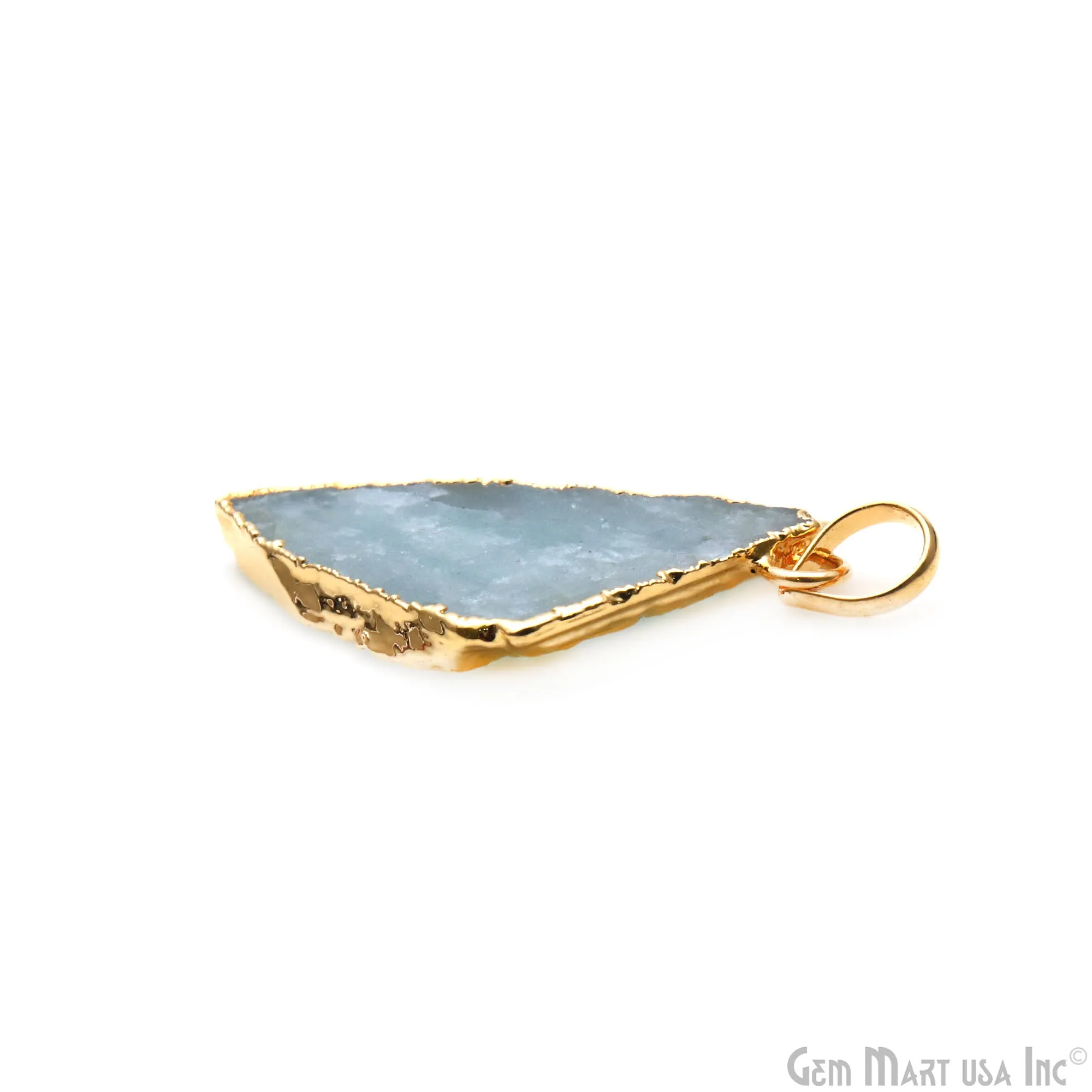 Aquamarine Free Form shape 36x15mm Gold Electroplated Gemstone Single Bail Pendant