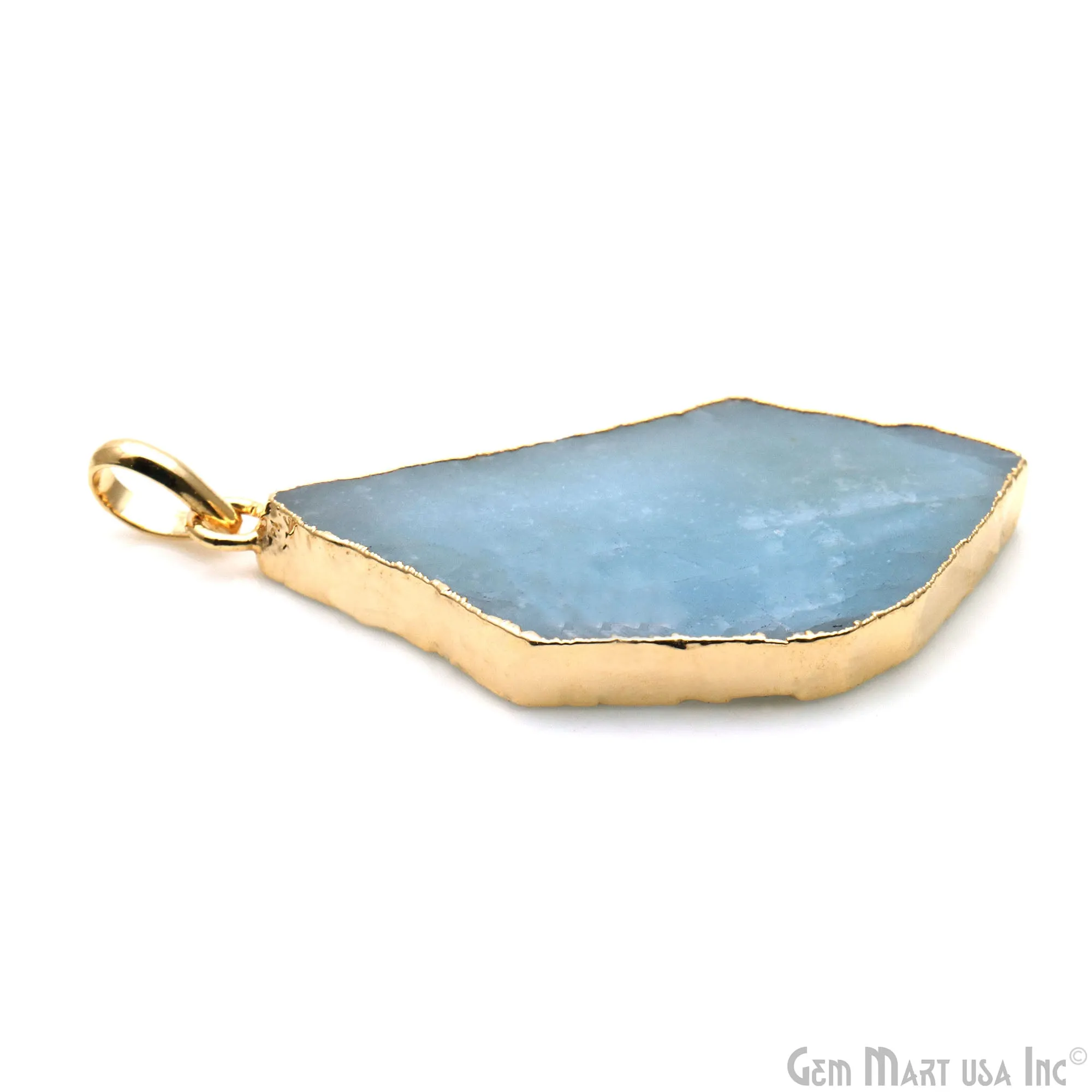 Aquamarine Free Form shape 44x25mm Gold Electroplated Gemstone Single Bail Pendant