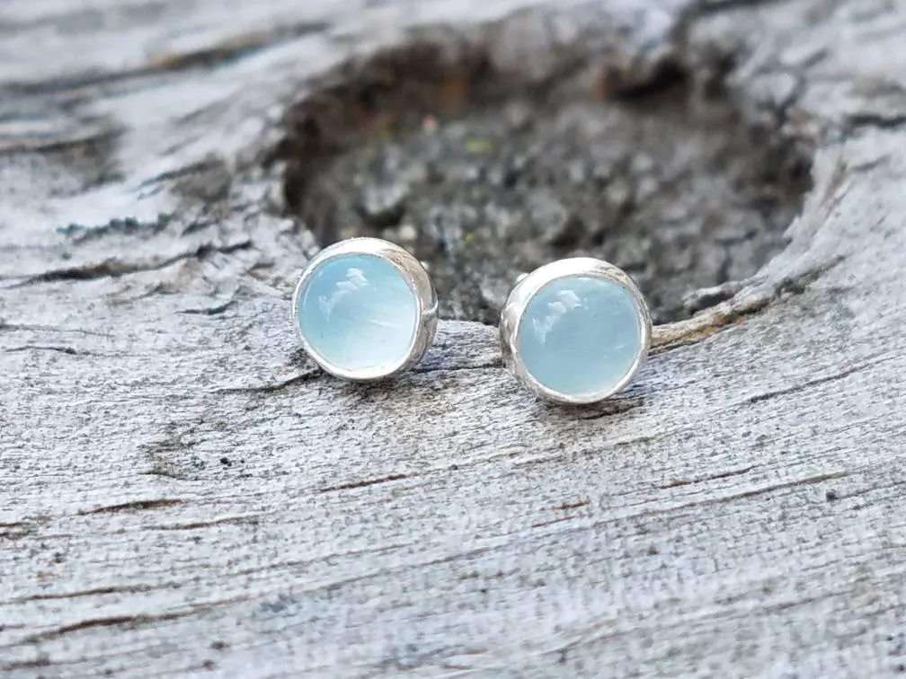 Aquamarine Gemstone Stud Earrings in Sterling Silver