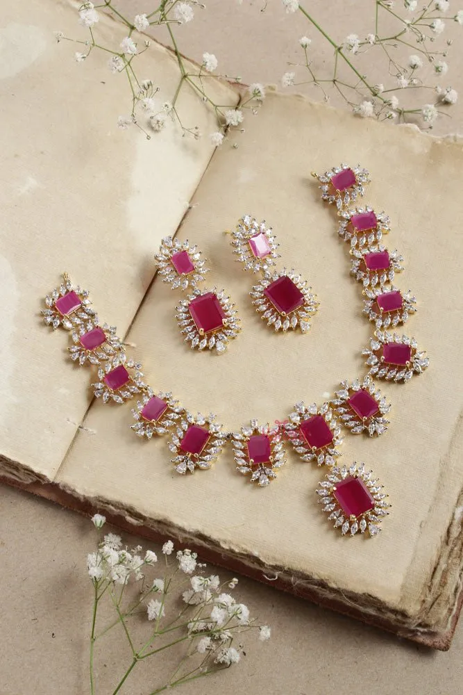 Aura - AD Ruby Stone Short Necklace