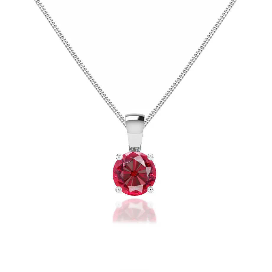 AURORA - Round Ruby 18k White Gold Solitaire Pendant