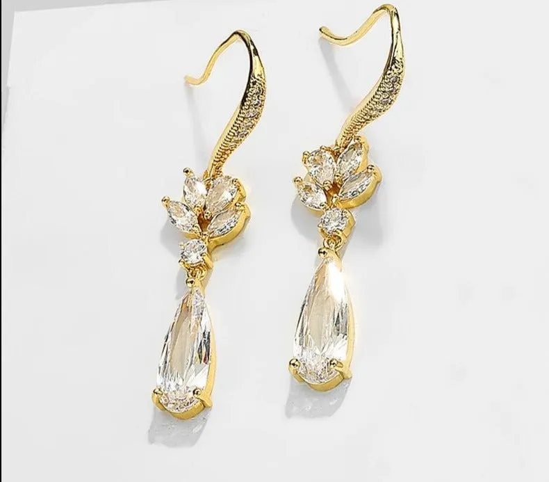 Austrian Flower Shape Zircon Water Drop Crystal Pendant Drop Earrings For Women