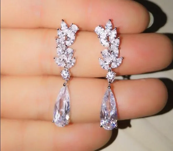 Austrian Flower Shape Zircon Water Drop Crystal Pendant Drop Earrings For Women