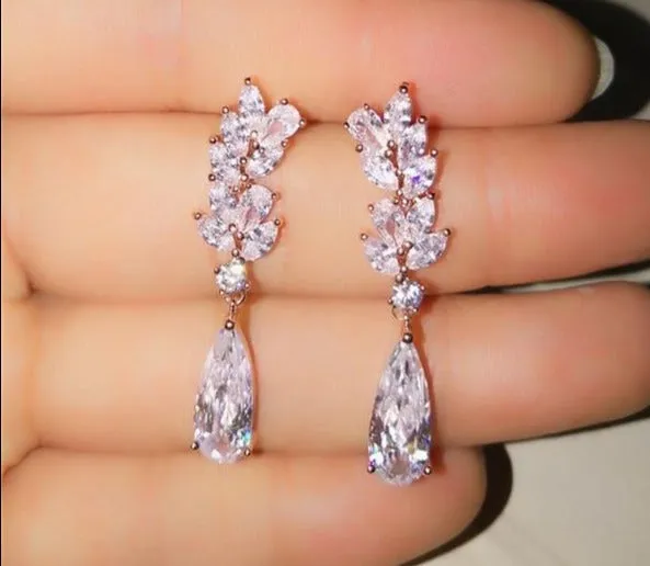 Austrian Flower Shape Zircon Water Drop Crystal Pendant Drop Earrings For Women