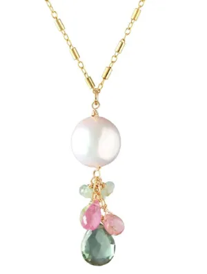 AVF Gold White Edison Pearl, Afghani Tourmaline, Quartz & Grandidierite Necklace (SI6785)