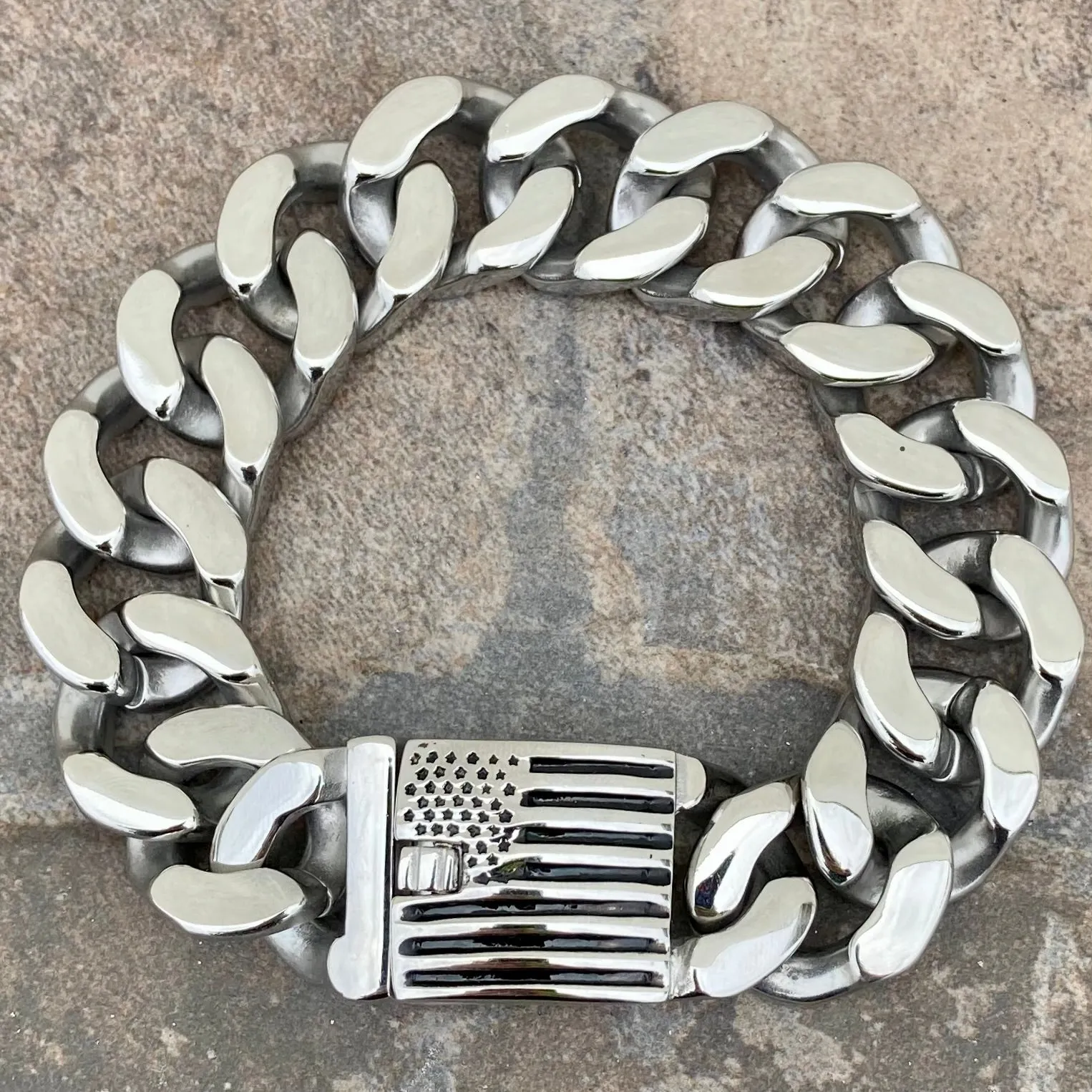 Bagger Bracelet - "EASY BIKER" - American Flag Polished - 3/4" wide - B123