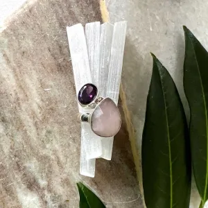 Balance Rose Quartz & Zircon Amethyst Gemstone Ring (Adjustable)