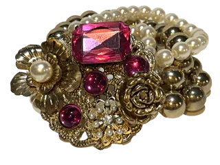 Barbie-Pink Pearl and Rhinestone Bracelet - Vibrant Vintage Jewelry