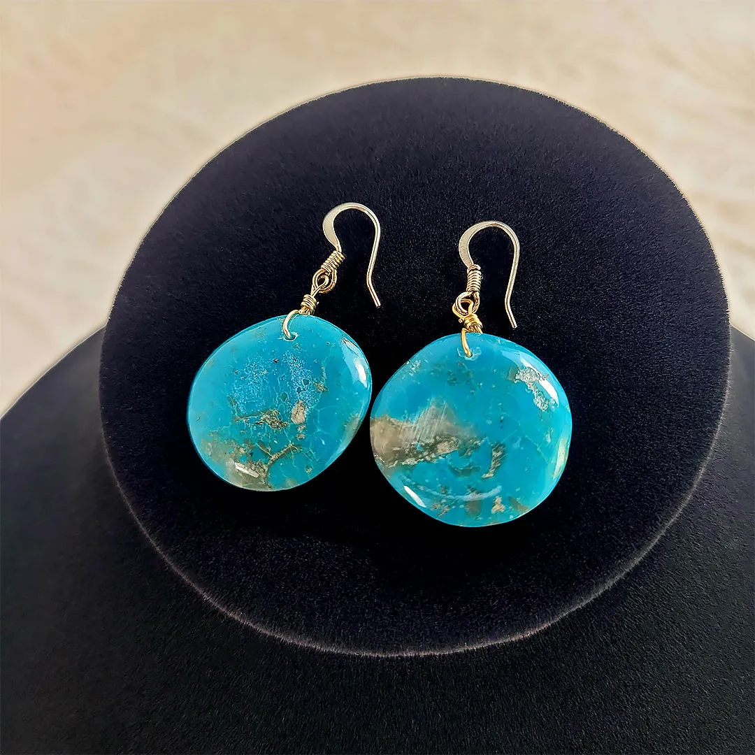 Beautiful Blue Turquoise Hand Cut Sterling Silver Earrings