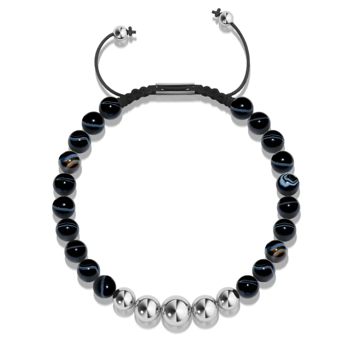 Black Line Agate | Silver | Balance Gemstone Macrame Bracelet