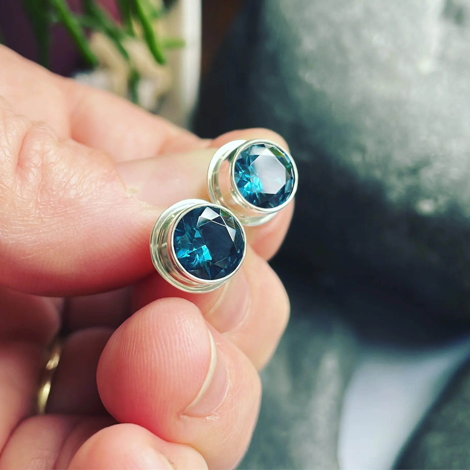 Blue Zircon and Sterling Silver Posts