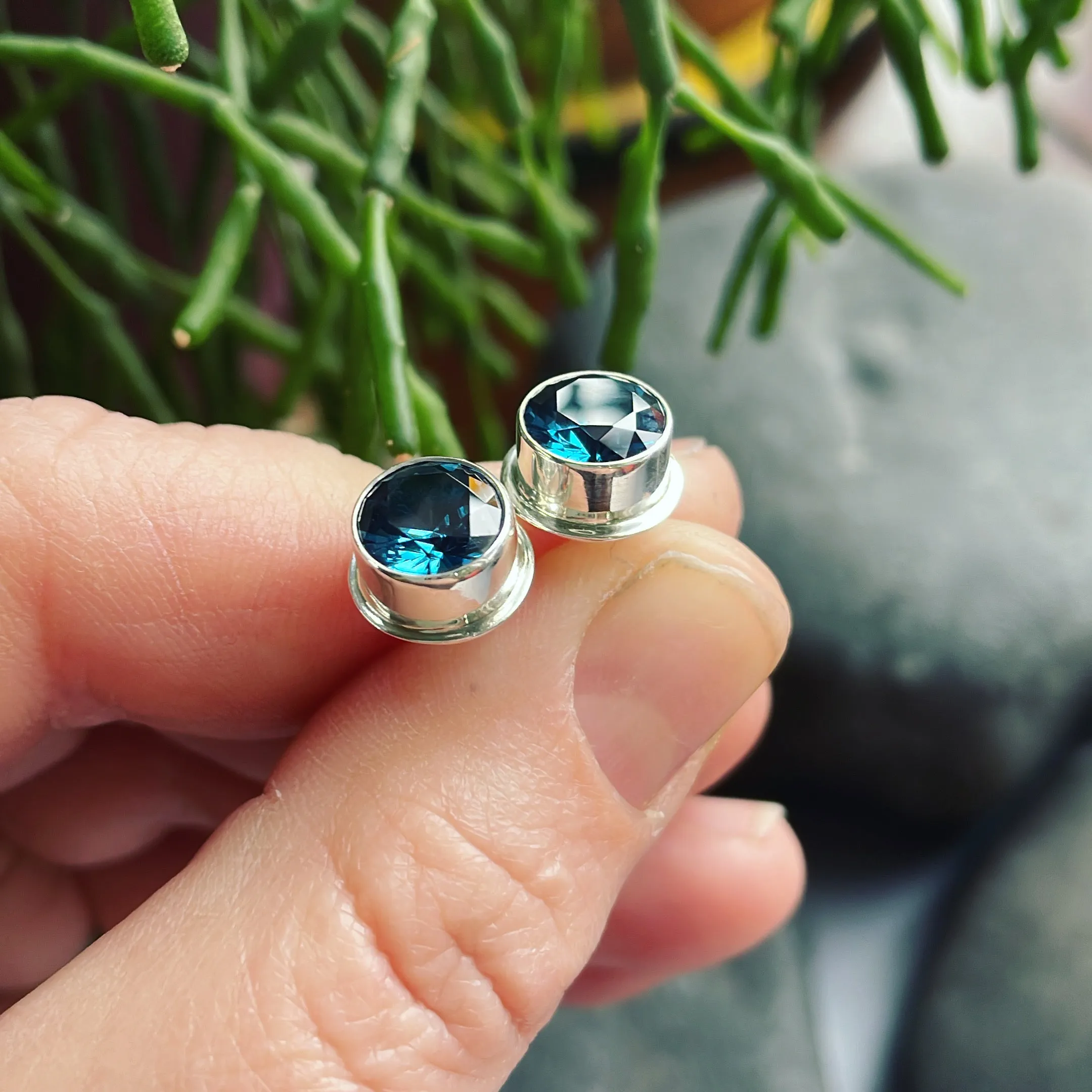 Blue Zircon and Sterling Silver Posts