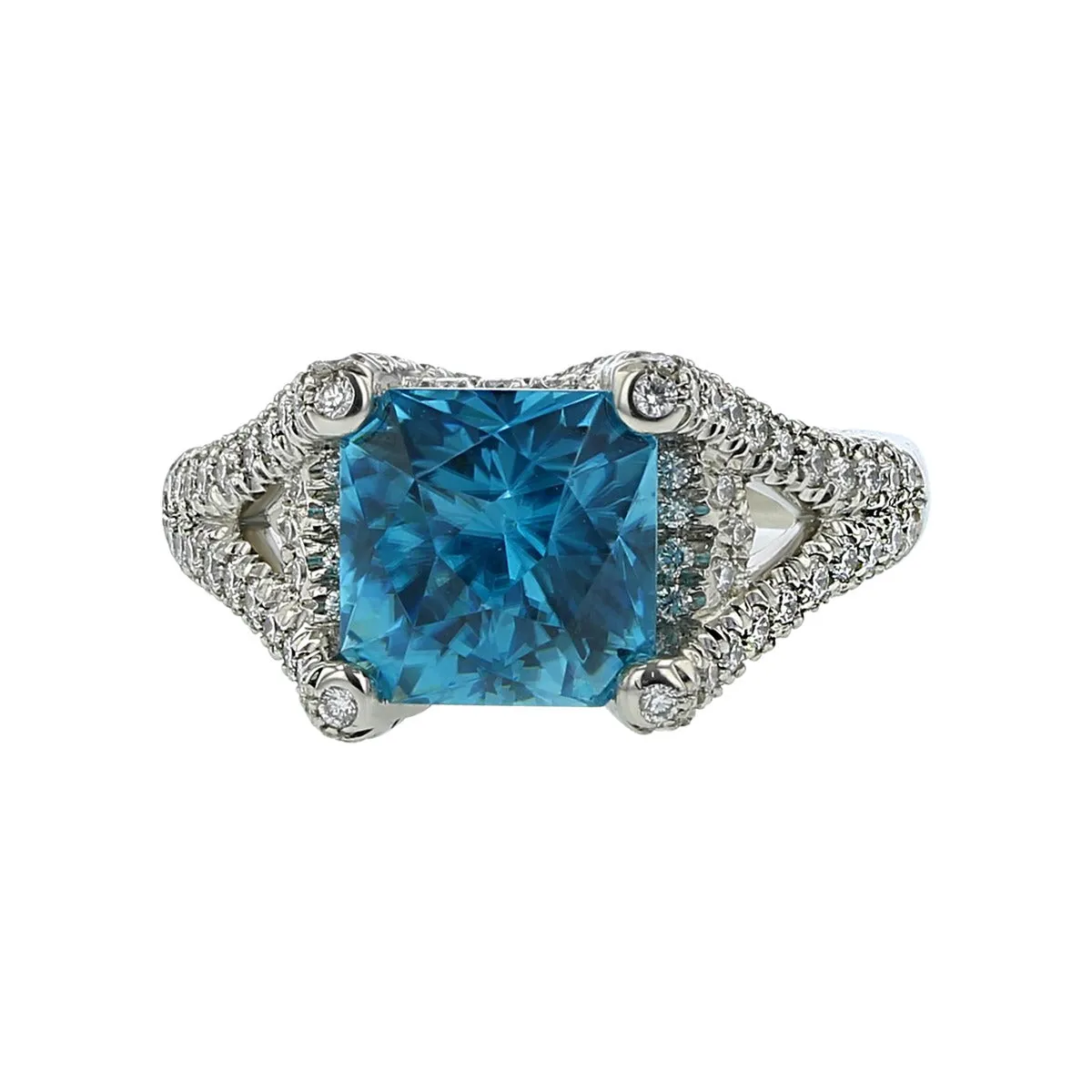 Blue Zircon Diamond Ring