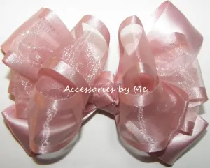 Blush Pink Organza Satin Trim Hair Bow