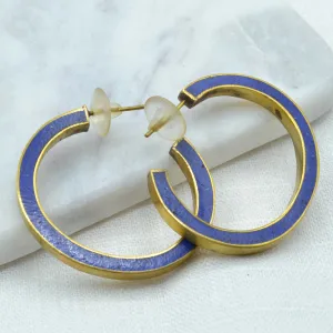 Bold Hoop Lapis and Brass Earrings