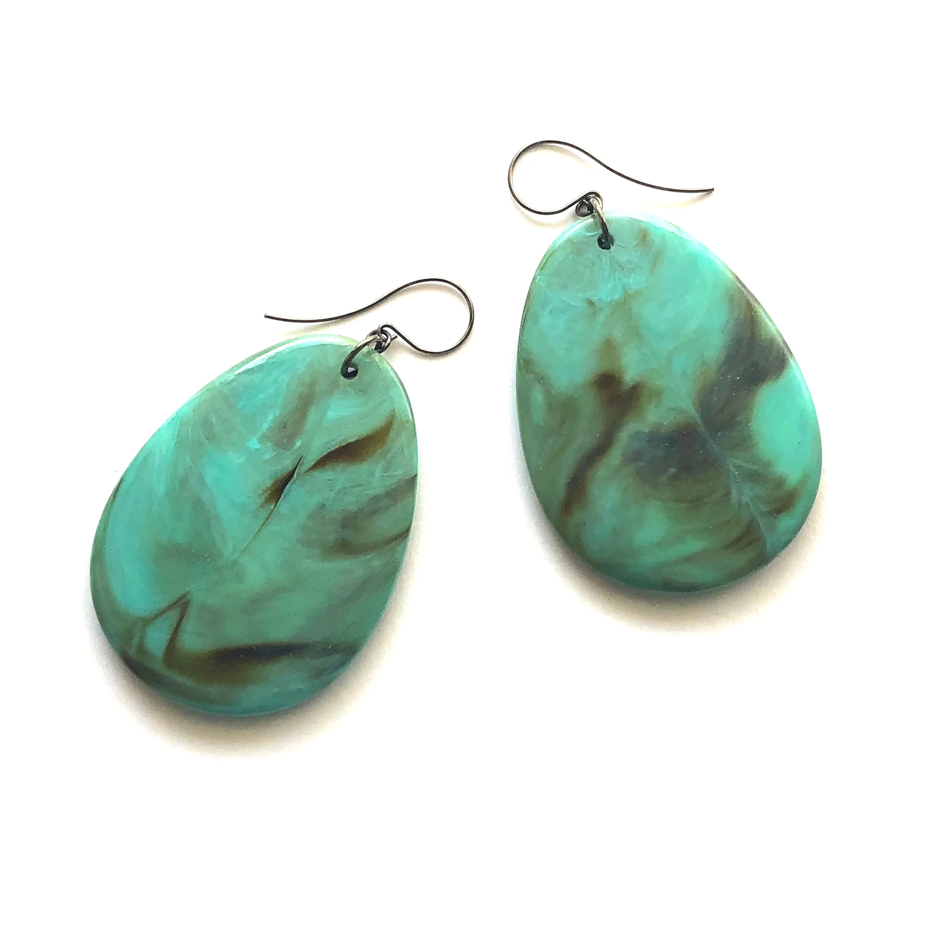 Bold Marbled Turquoise Teardrop Earrings