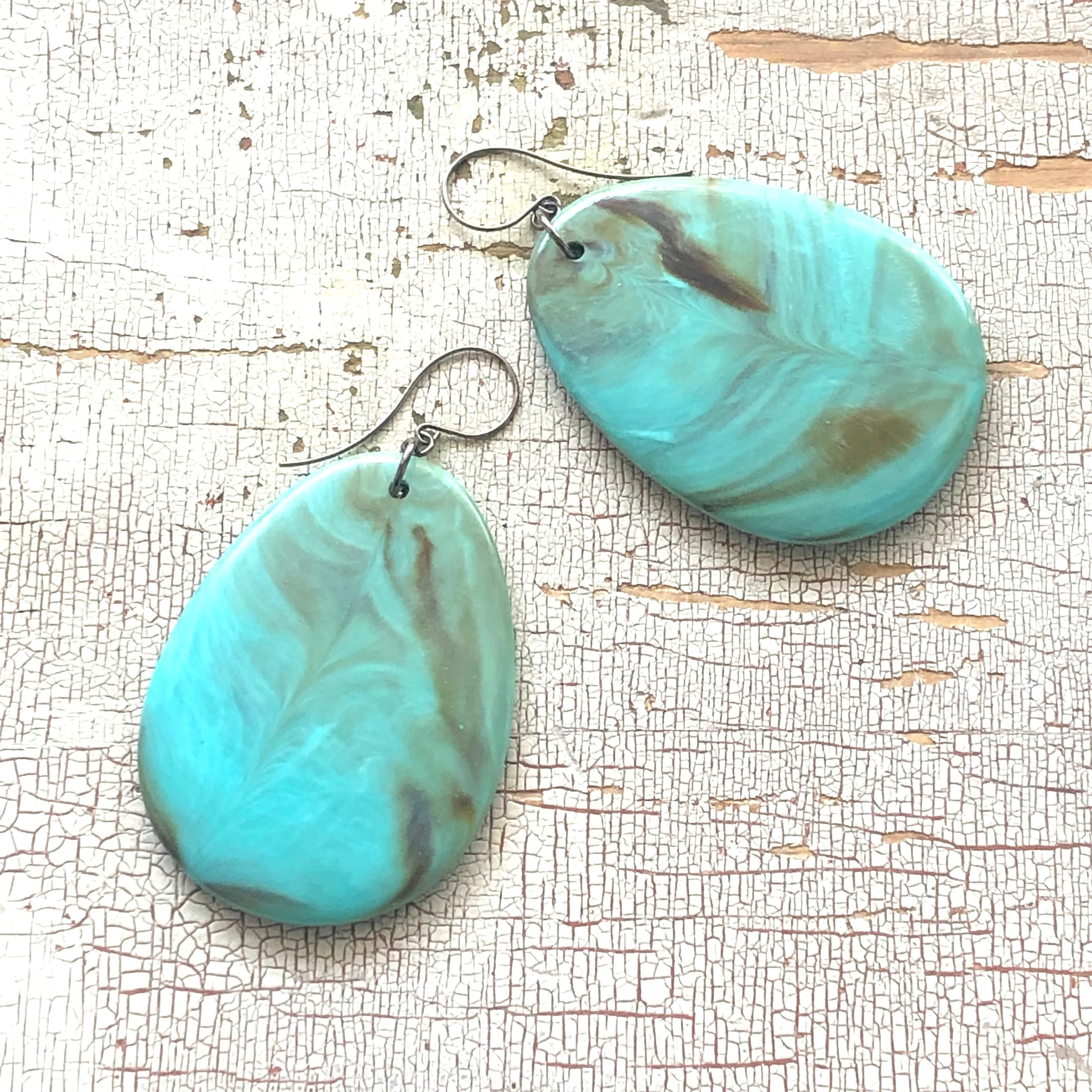 Bold Marbled Turquoise Teardrop Earrings