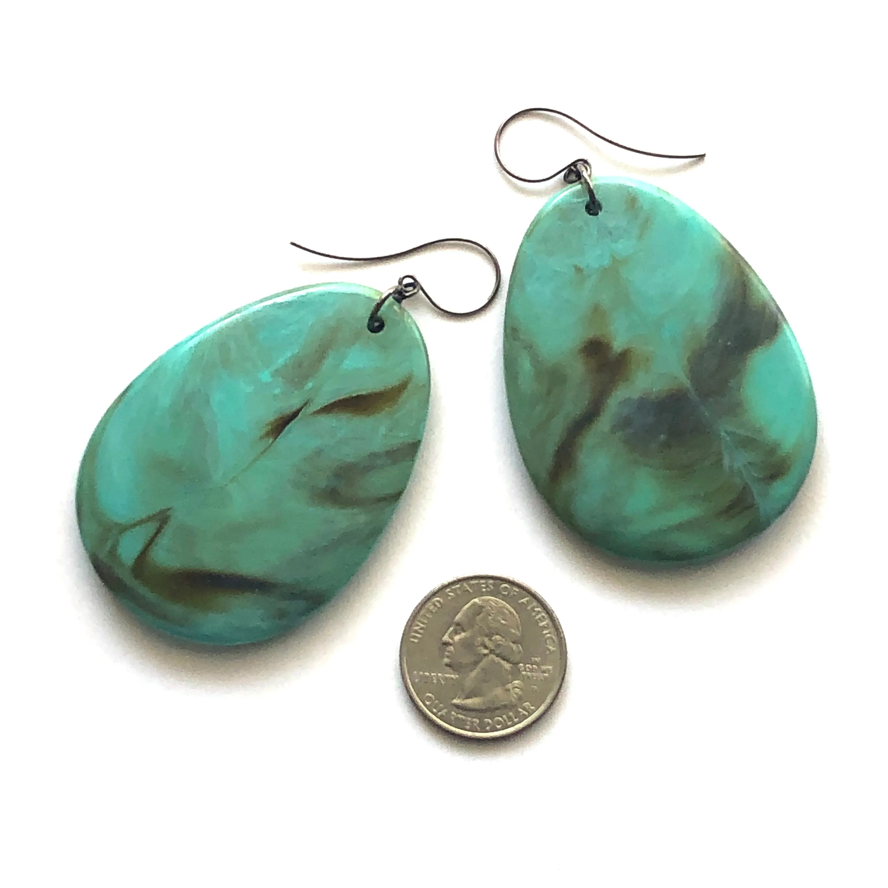 Bold Marbled Turquoise Teardrop Earrings