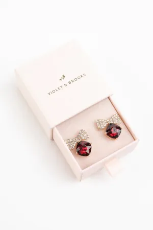 Bow Tie Crystal Post Earrings- Ruby