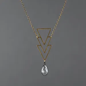 Brass Geometric Triangle Necklace (Smokey Quartz)