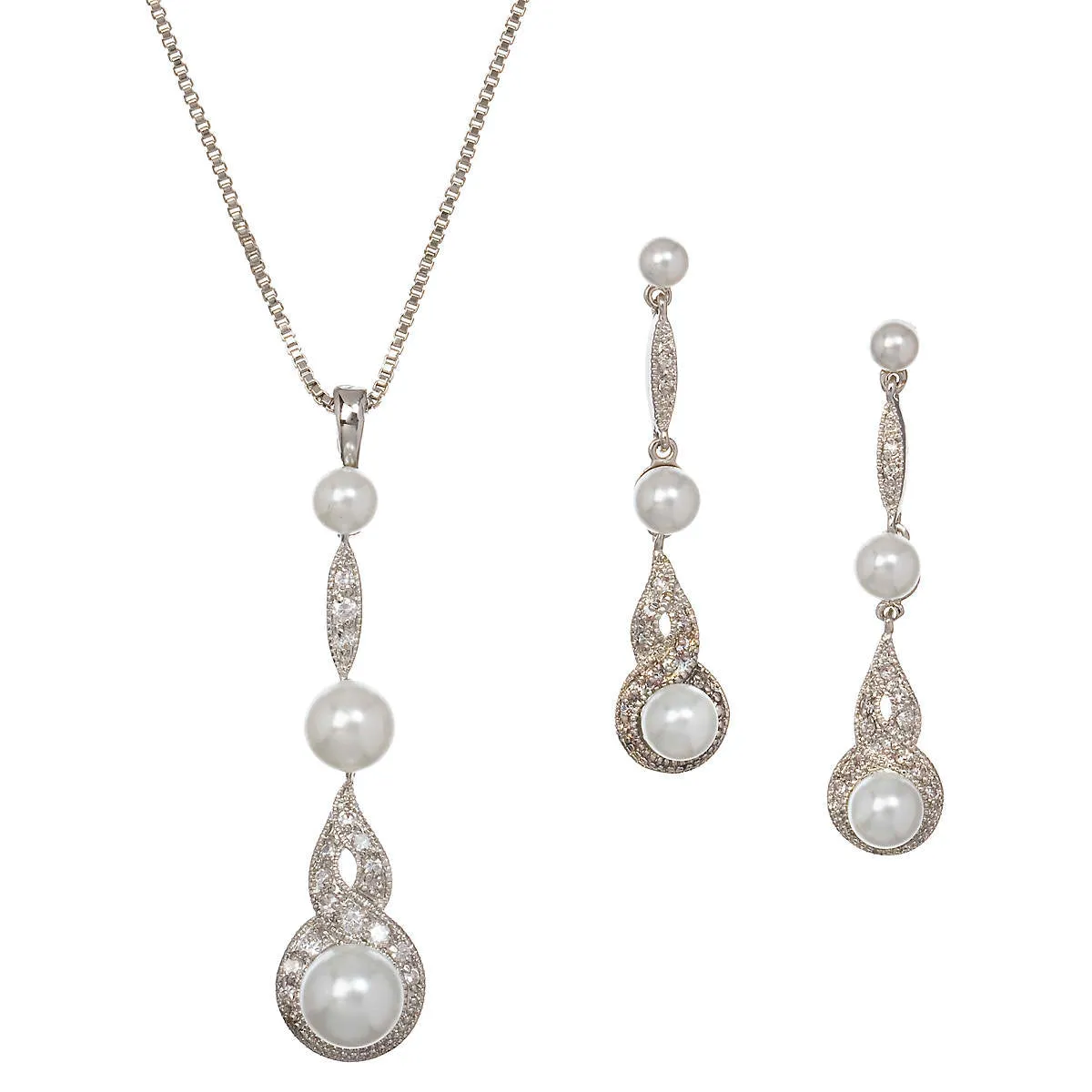 Breil Retro Inspired Bridal Pearl Earring and Pendant Set