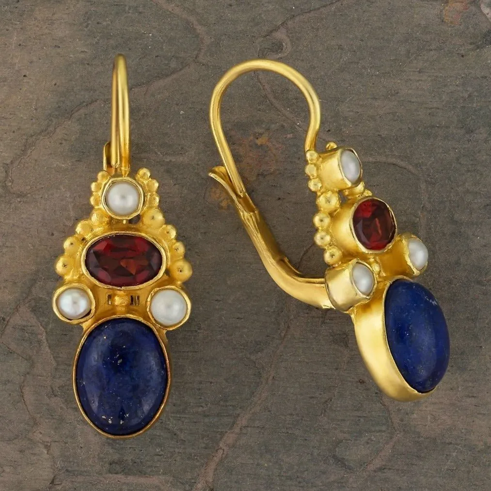 Brighton Lapis, Garnet and Pearl Earrings