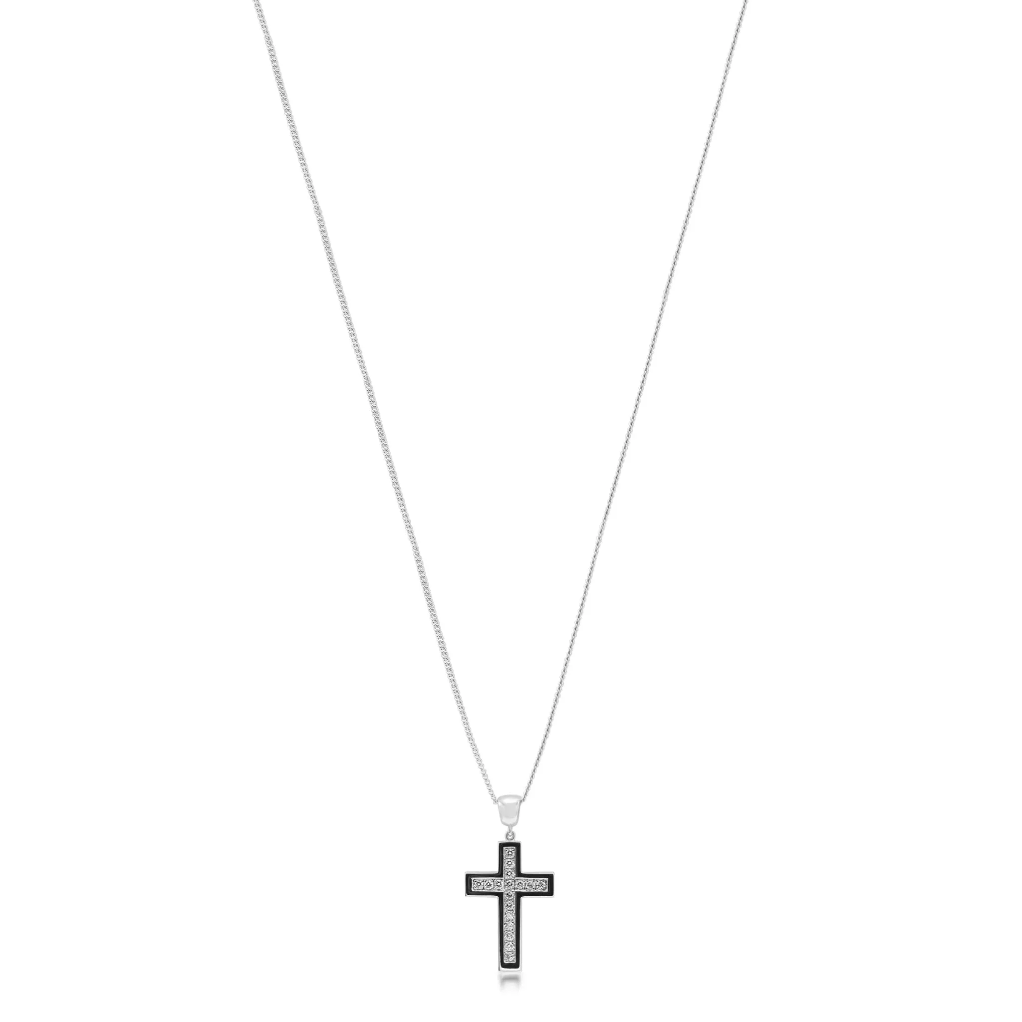 Brilliant Cut Diamond Cross Pendant On a 22" Necklace - 18ct White Gold