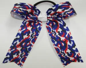 Camouflage Red White Blue Ponytail Bow